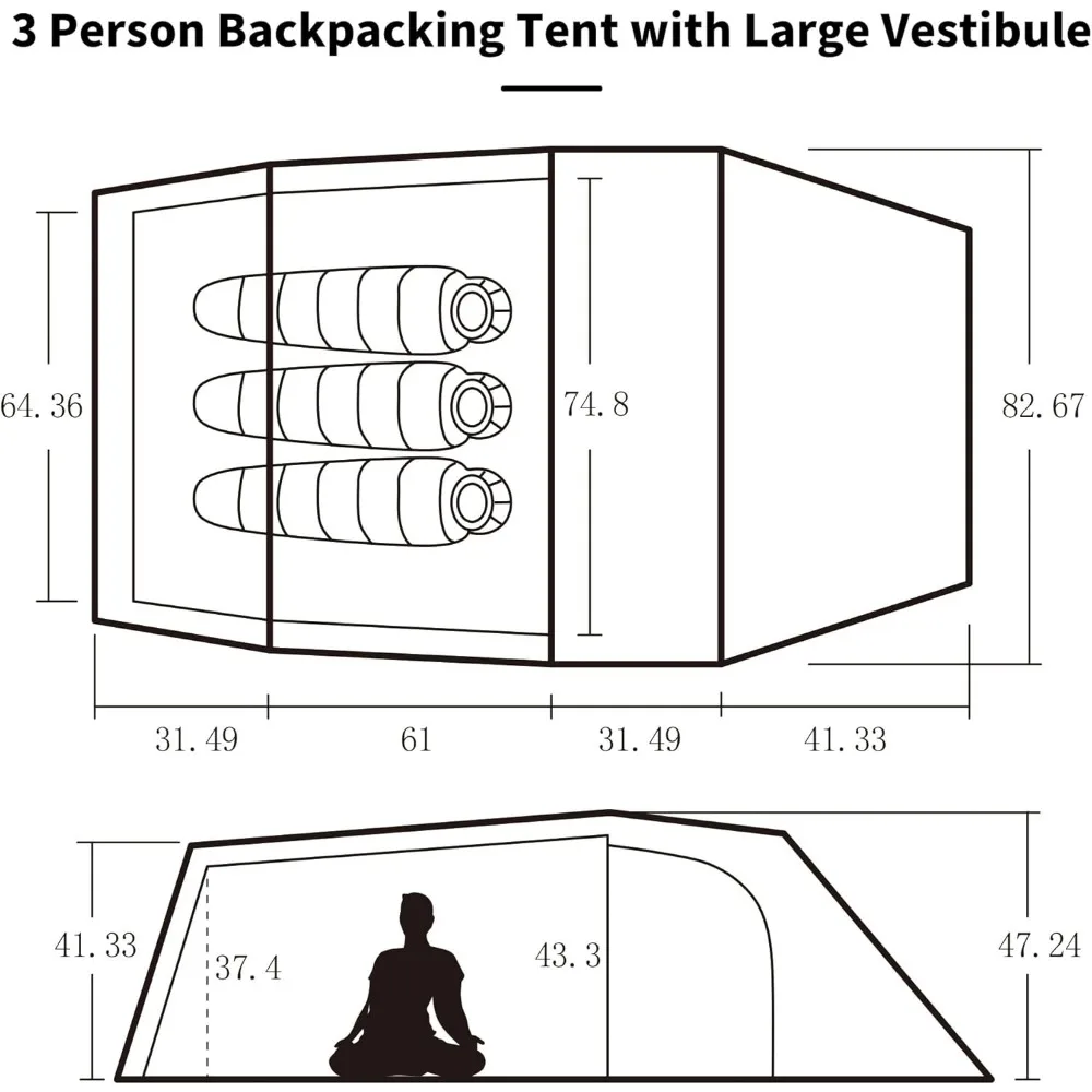 Tunnel Backpacking Tent Voor 2-3 Personen, 2 Persoons 3 Persoons Backpacking Tent, Lichtgewicht Camping Tenten Met Footprint & Vestibule