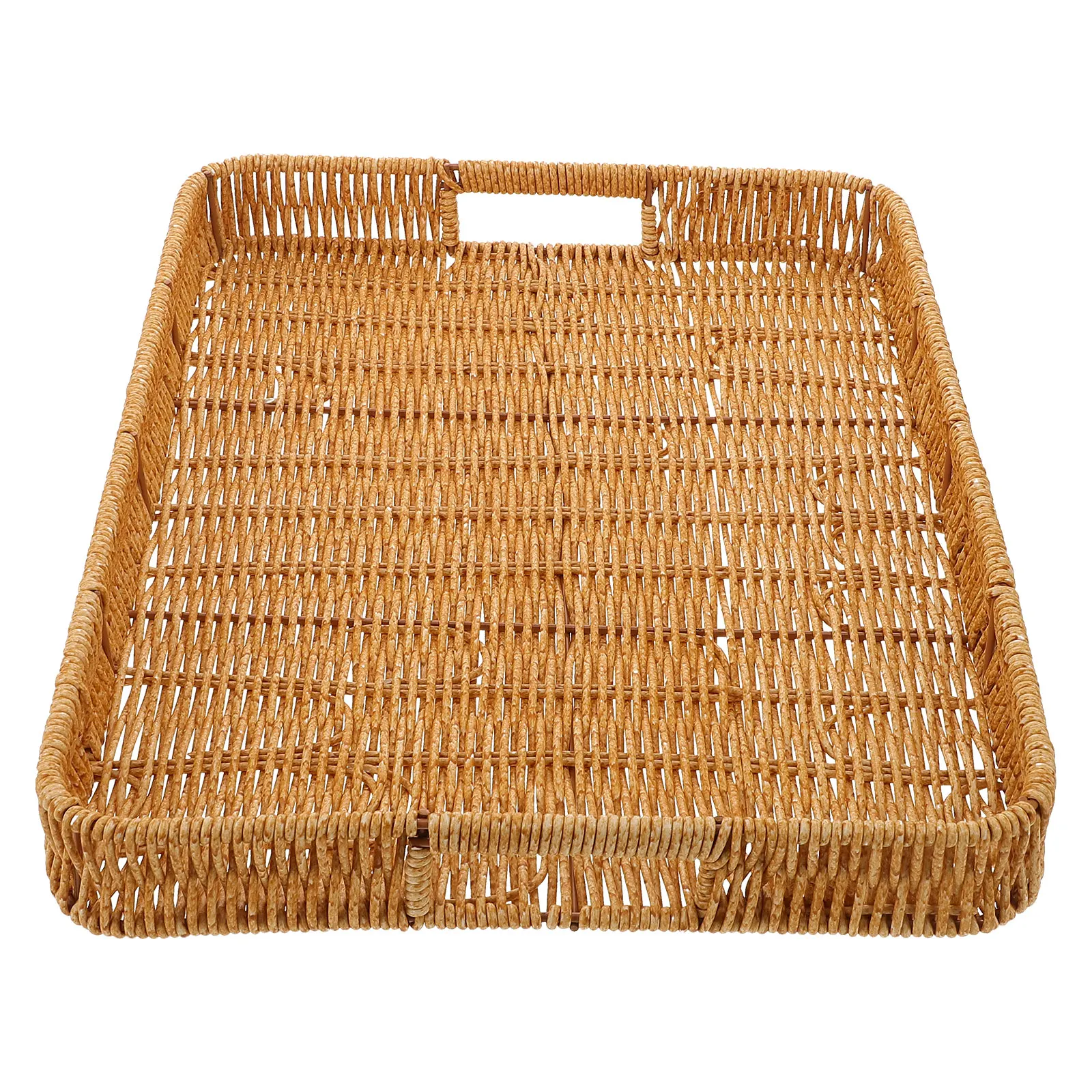 

Plastic Woven Basket Large Rectangular Tray 40x30x4.5cm Beige Multi Purpose Storage Display Vanity Cosmetics Fruit Snack