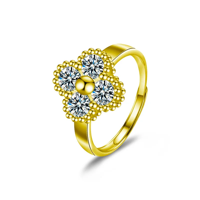 

LinkerLove Adjustable Moissanite Four-leaf Clover Ring S925 Sterling Silver for Women Diamond Ring Trendy Jewelry Wedding Band