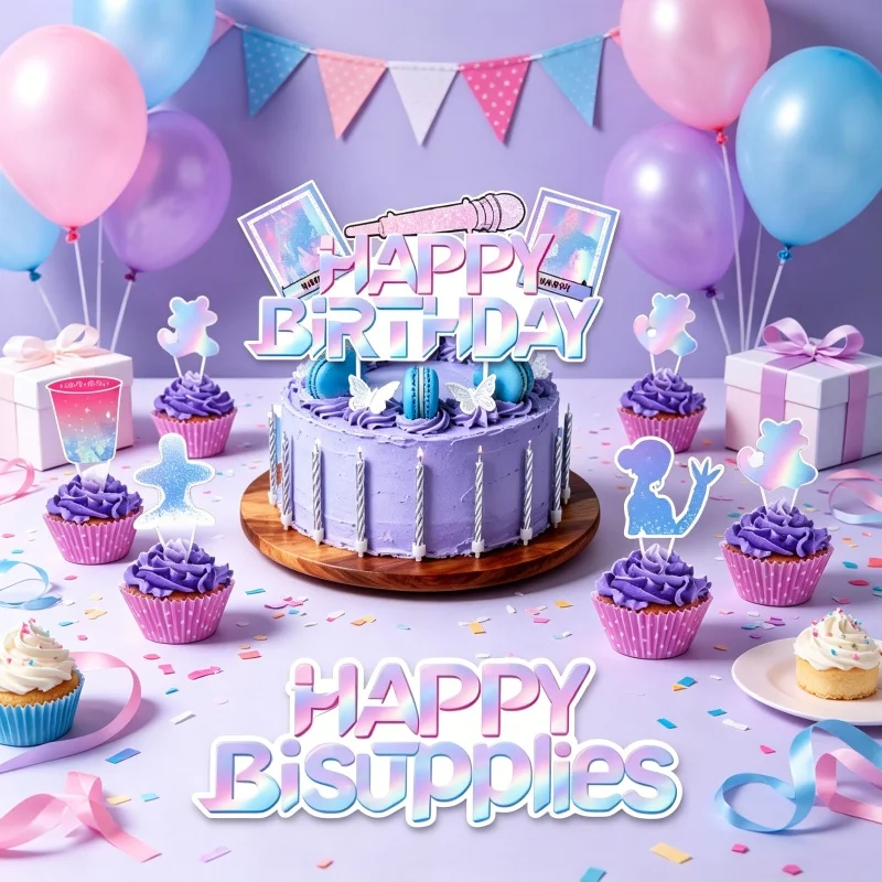 Hot Anime Movie KPOP Pink and Purple Disposable Tableware Tablecloth Napkins Birthday Party Scene Decor Cupcake Cake Flag New - view 6