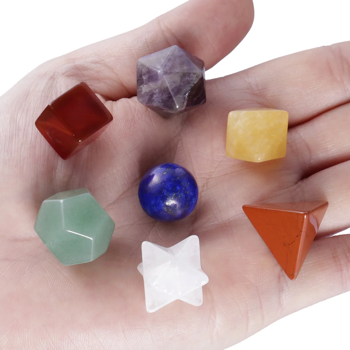 Geometry Star Merkaba Crystal Solids Natural Stone Round Wiccan Reiki 7 Chakra Healing DIY Jewelry Home Decoration Collect Gifts