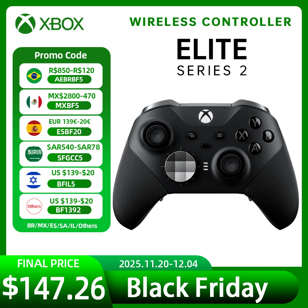 وحدة التحكم اللاسلكية Xbox Elite Series 2 باللون الأسود - لملحقات Xbox One Series S X PC Windows Android iOS Gamepad