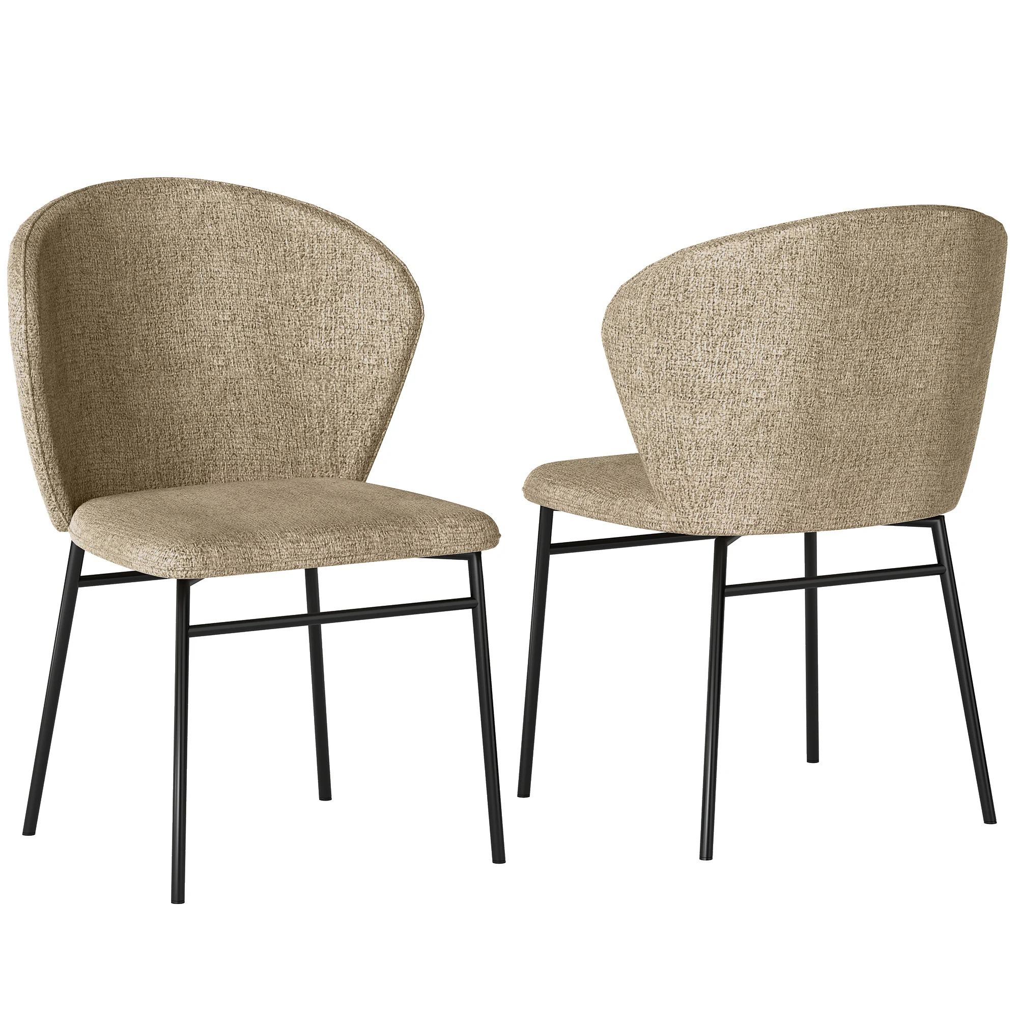 HOMCOM Lot de 2 chaises de salle à manger, chaise de cuisine, assise rembourrée en tissu aspect lin, pieds en acier stable, chai