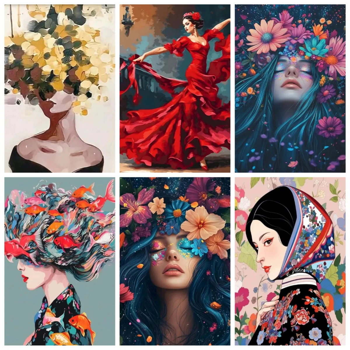 Malen nach Zahlen: Frau auf Leinwand, handgemalte Kunst, Geschenk, DIY-Bilder nach Zahlen, Blumenmädchen-Sets, Heimdekoration