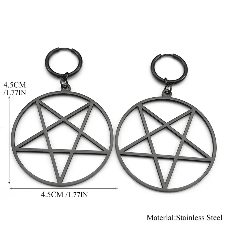 Goth Witchcraft Satan Pentagram Stainless Steel Drop Earring Women Black Color Satanic Big Round Gothic Hoop Earrings Jewelry