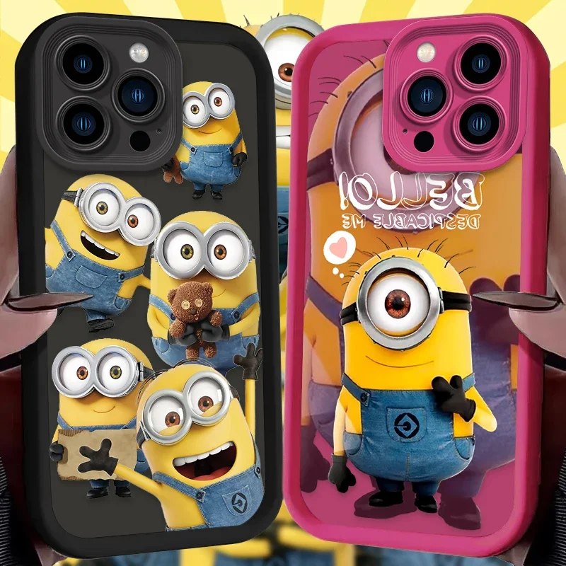 Funny Lovely M-Minions Case for iPhone 16 15 14 13 12 11 Pro Max XS X XR 8 7 6S Plus SE 2020 Shockproof Soft Silicone Back Cover