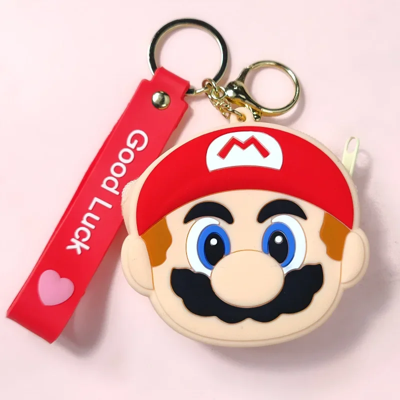 Super Mario Bro Keychains and Cion Purse for Children Anime Cartoon Cute Wallet Boys Girls Kawaii Mini Pouch Key Ring Kids Toys