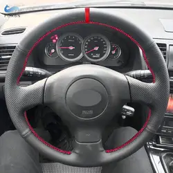 Car Steering Wheel Leather Cover Trim For Subaru Forester Impreza WRX STI Legacy Outback 2005 -2007 For Saab 9-2X 2006 red strip