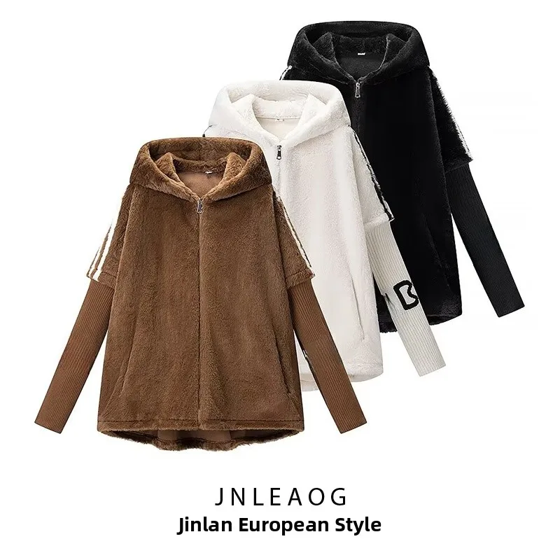 

Faionable All-Match Leather Fur Inteated Jaet JNLEAOG Women's Autumn New Sle Stand Fit Zipper Closure Long Sve ...