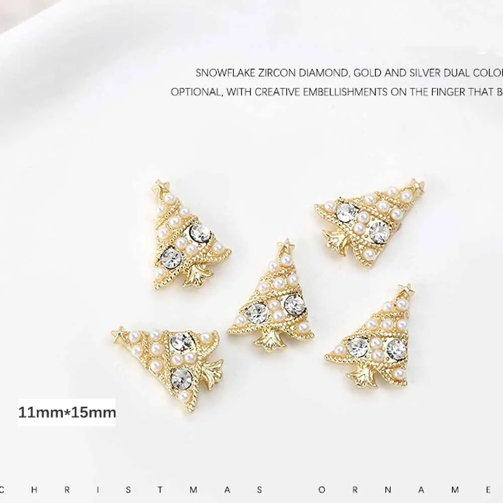 6Grid 3D Christmas Alloy Gold Snowflake Nail Charms 26/28pcs Christmas Tree/Wreath/Bell Gems Rhinestones Winter Holiday Nails