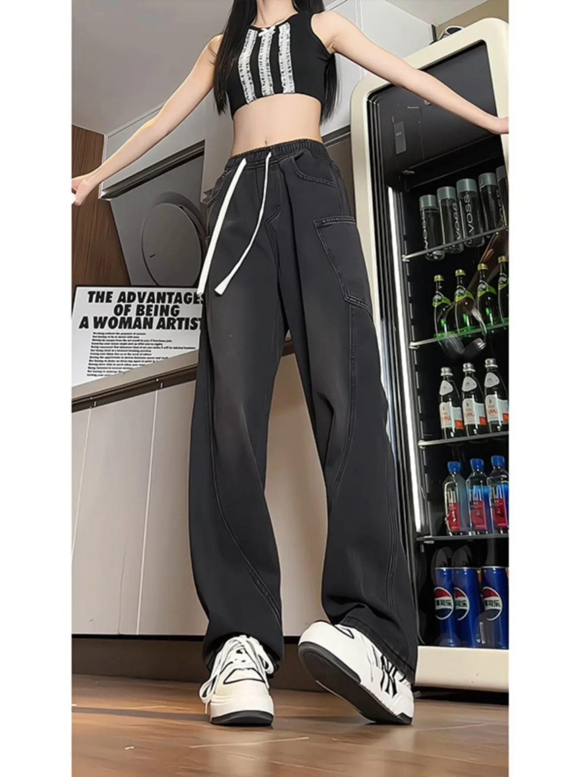 

Versatile High Waist Straight Leg Jeans Men's Autumn Winter 2024 New American Retro Loose Wide Leg Casual Long Trousers