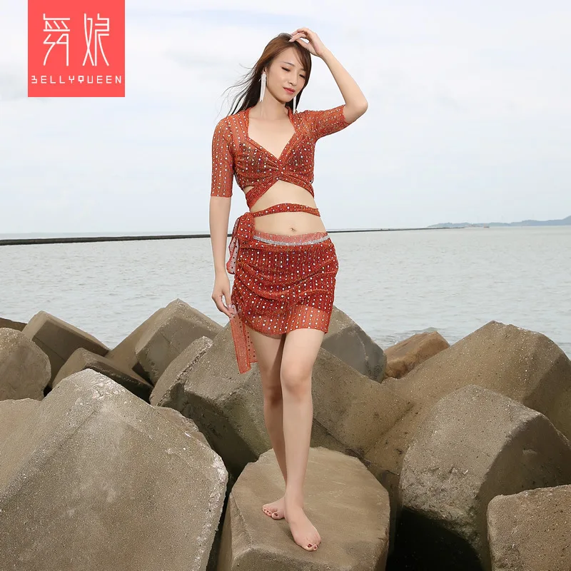 

Shiny Sequin Belly Dance Performance Outfit Silver Dot Skirt Set Halloween Stage Costume for Women's Group AE Origin Bellydance