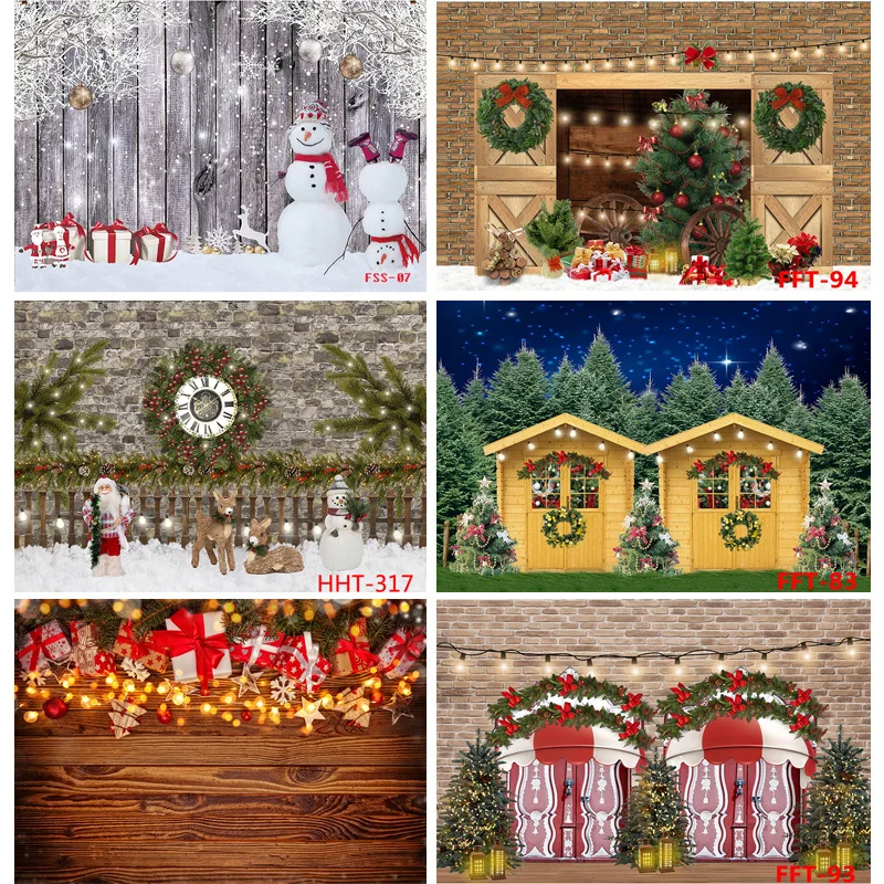 

Photorealistic Fabric Christmas Day Photography Backdrops Snowman and Pine Trees Forest Garland Photo Studio Background FSS-114