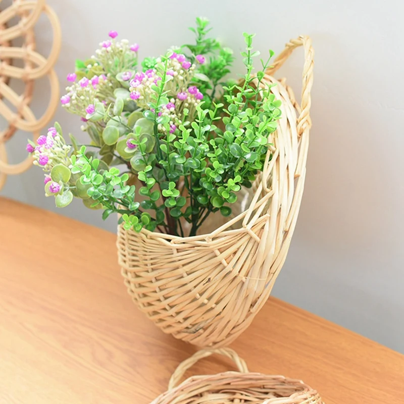 Hand Made Flower Planter Wall Hanging Wicker Rattam Basket Garden Vine Pot Plants Holder Garden Pots Wall Planter