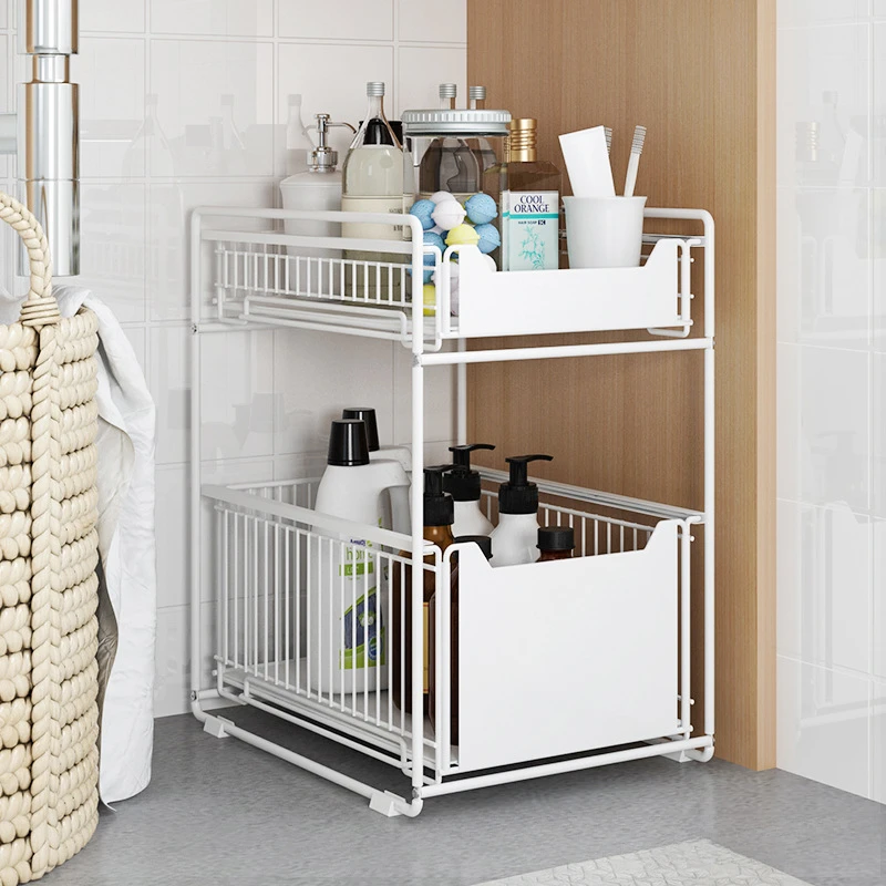 Kitchen Sink Storage Rack Bar Drawer Type Multi-functional Double-layer Iron Art Cabinet Storage Rack