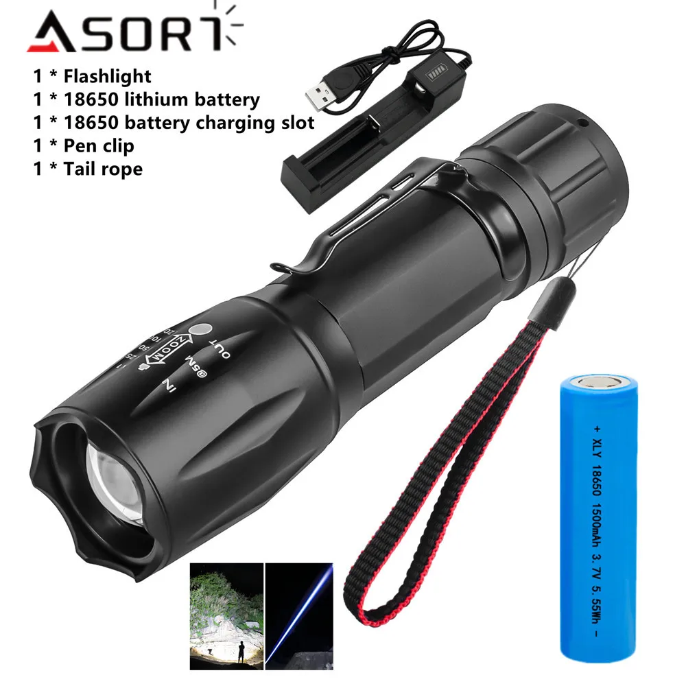 High Power Spotlight Long LED Flashlight Aluminum Alloy Type-C Fast Charging Zoomable Ultra Bright Torch Emergency Lighting