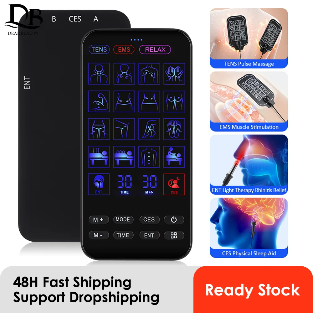 

Блок TENS EMS 4 в 1, устройство для помощи во сне CES и инфракрасное устройство для терапии носа, двухканальный аппарат TENS EMS, стимулятор мышц