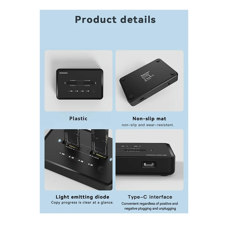 Imagem -04 - Blueendless-estação de Ancoragem Offline de Clone Dual-bay Nvme M.2 Duplicador Sata Doca Ssd Estação de Ancoragem de Tecla 20gbps