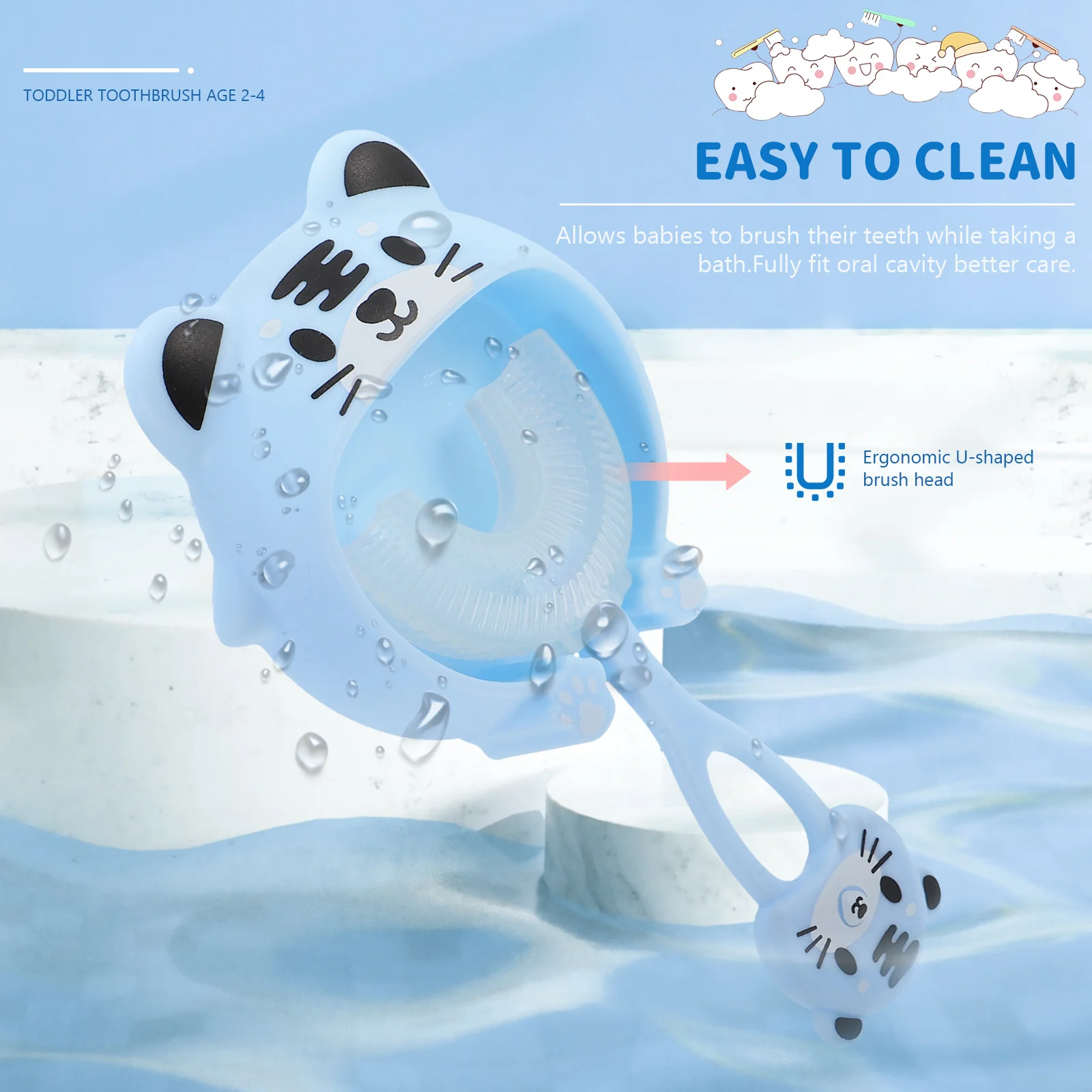 

2Sets Kids Oral Clean Tool Silicone Toothbrush U Shape Soft Toddler Teeth Clean Supplies Age 2 4 U-Shaped Toothbrush