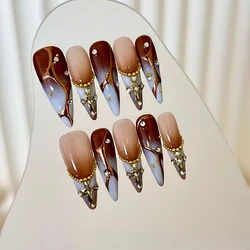 Handmade Manicure Wearing Manicure Maillard Color Brown Hand-painted Gradual Change Personality Design Nail Press On
