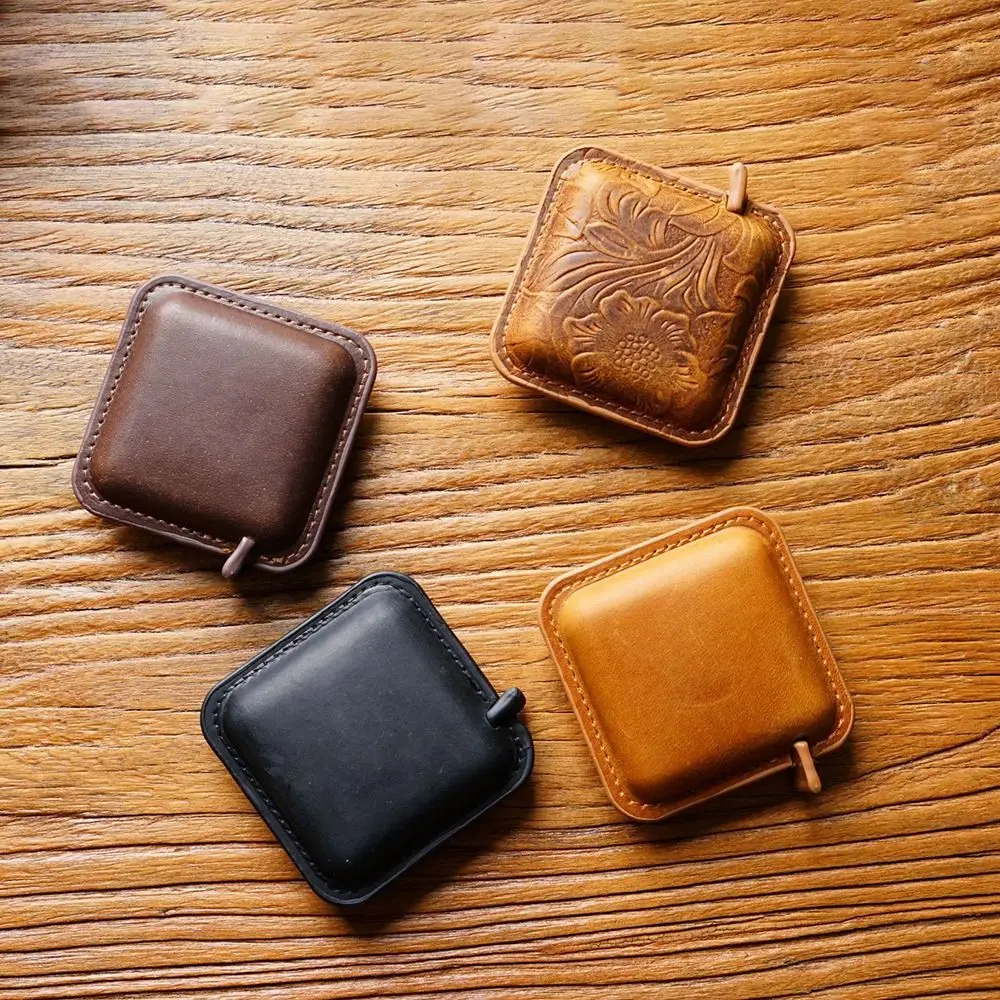 

Crazy Horse Leather Genuine Leather Roll Tape Measure Vintage Handmade Pull Ruler Portable Retractable Sewing Tools Women