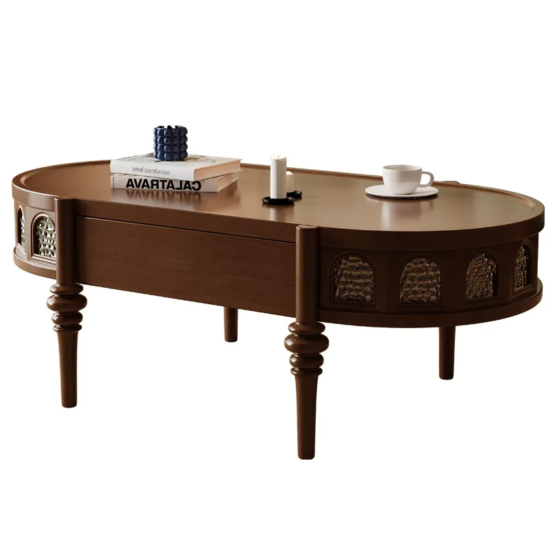 

American retro solid wood coffee table living room home small apartment designer small table new French round coffee table
