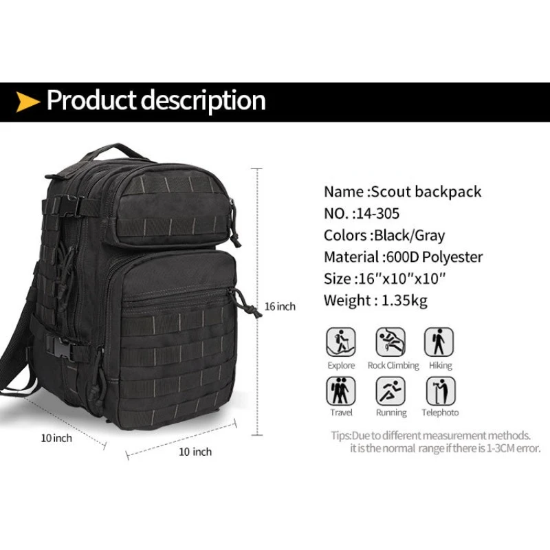 Outdoor tourism and leisure tactics 3P tactics backpack training equipment for outdoor camping tactical backpack emersongear