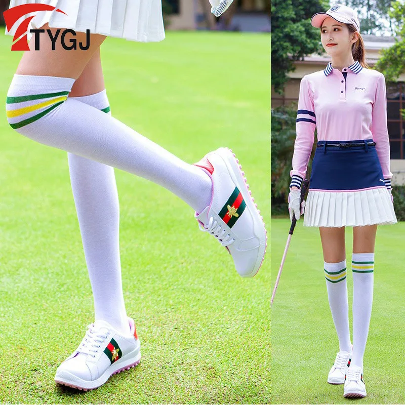 Golf Socks Women's Stockings over the Knee Stockings Sports and Leisure Three Bars Striped Ball Socks with Short Skirt