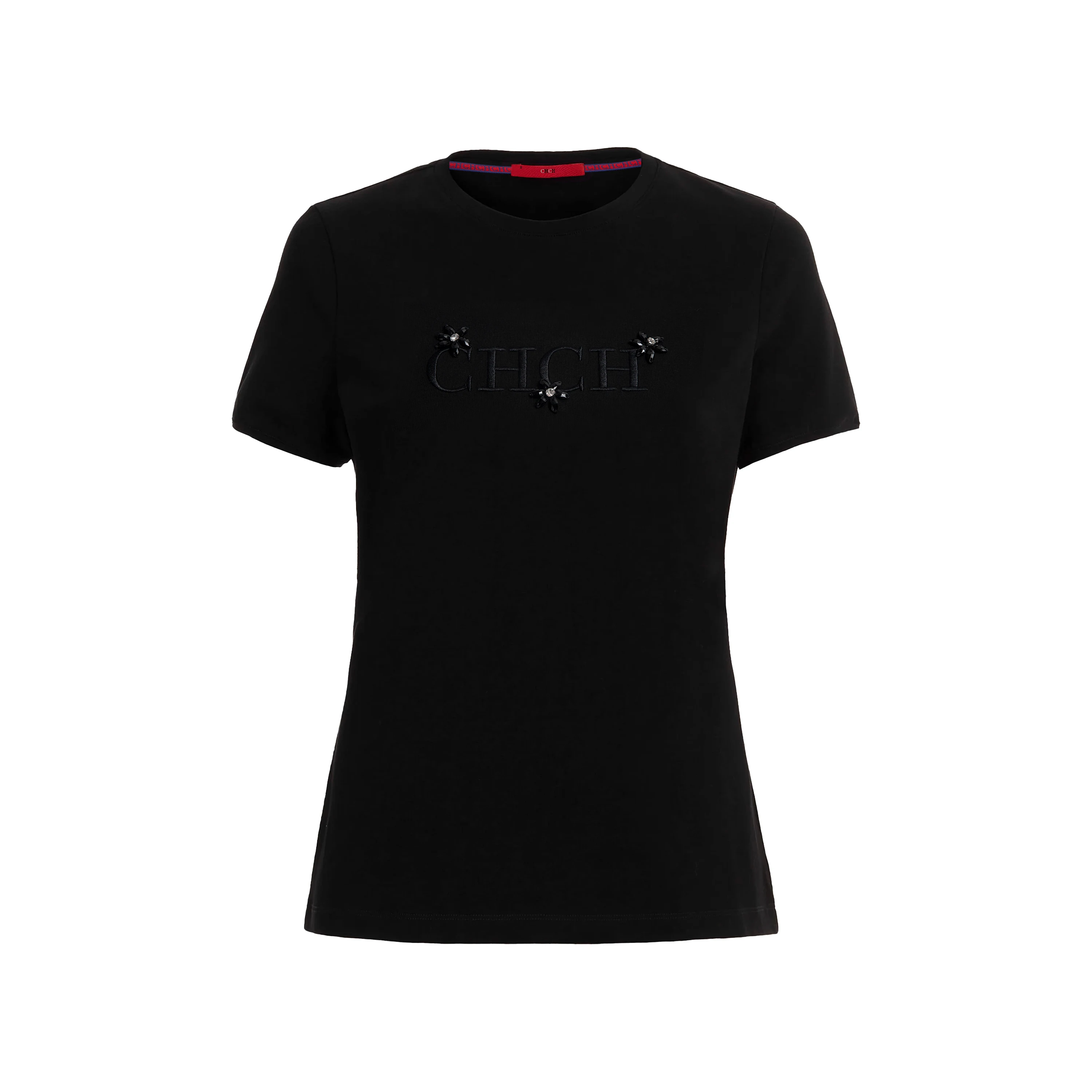 Moda feminina t camisas o pescoço manga curta casual temperamento lantejoulas bordado algodão feminino topos verão camisetas femininas