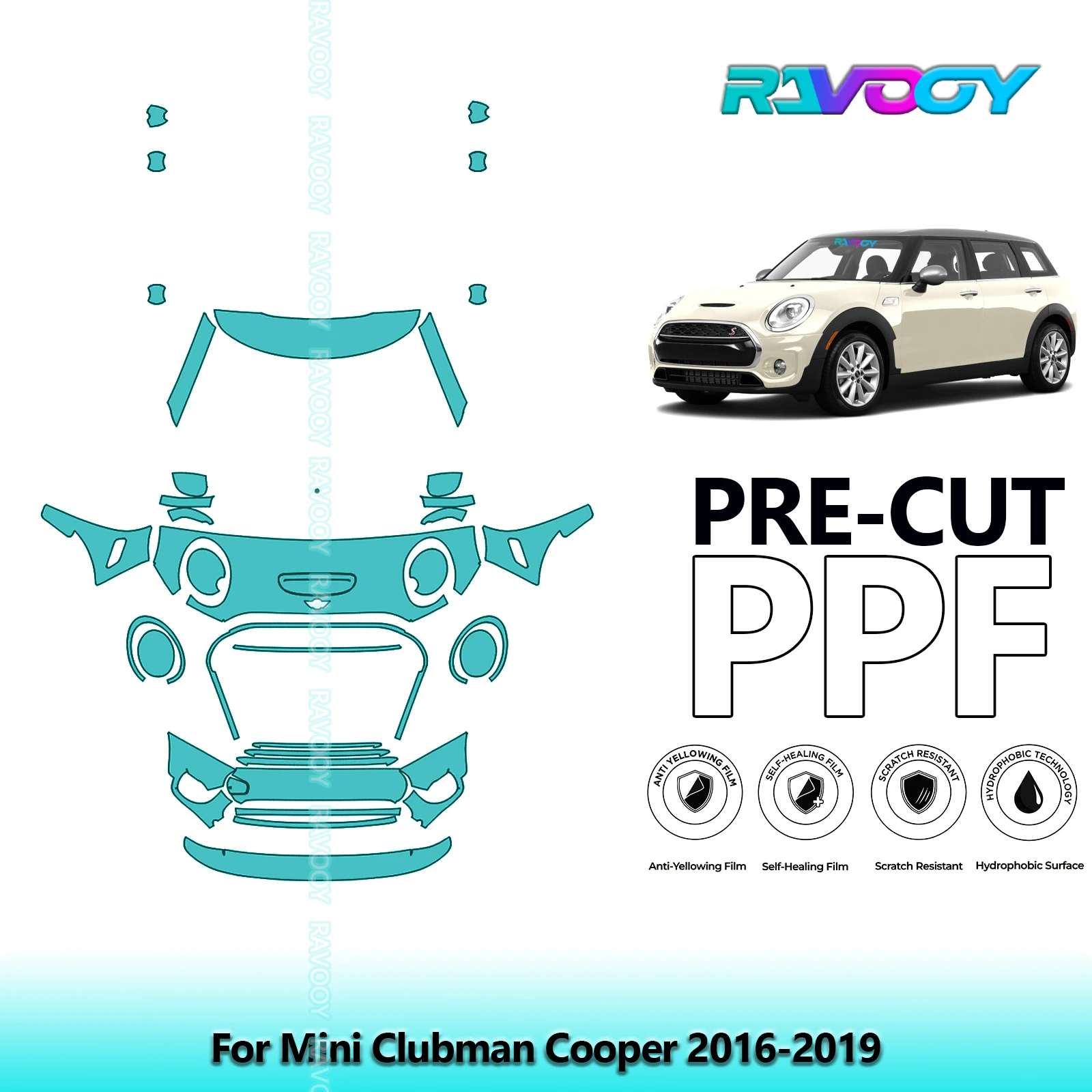 RAVOOY Custom-Fit Precut TPU PPF Front Kit Clear Bra Stone Guard EU UK For Mini Clubman Cooper 2016-2019