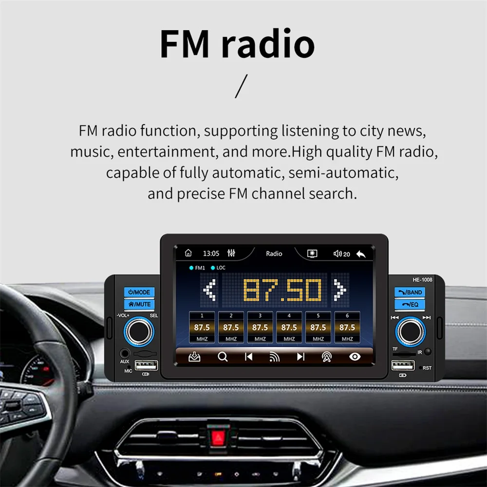 1 Din Car Radio CarPlay Android Auto 5 Inch MP5 Player Bluetooth Hands Free A2DP USB FM Receiver Audio System Head Unit SWM151C