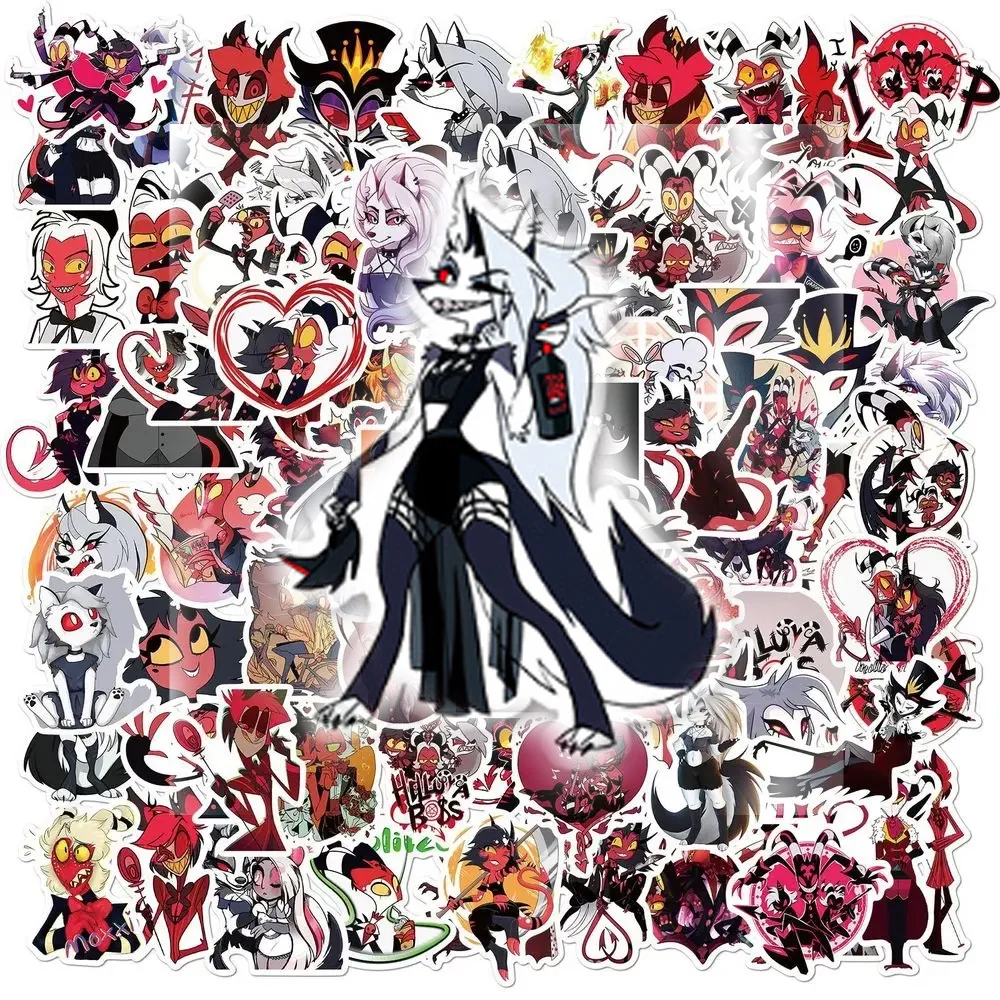 50/100Pcs Helluva Boss Anime Stickers Figures Loonie Decal Graffiti Suitcase Laptop Guitar Phone Cartoon Stickers Decal Gift Toy