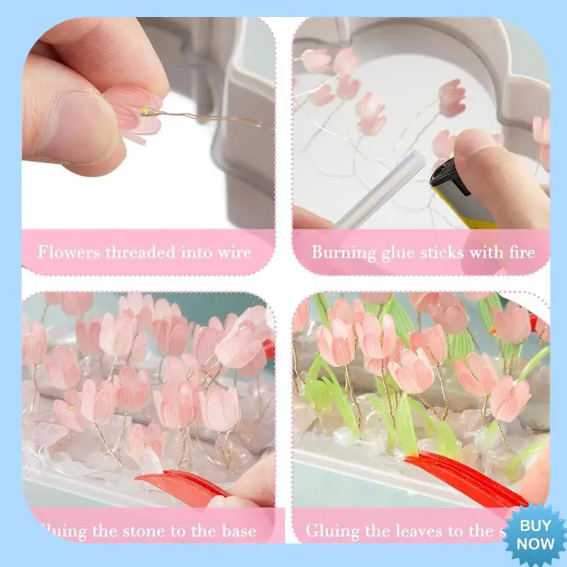 

A47Z 2Sets Cloud Mirror Tulip Lamp Handmade DIY Tulip Night Light Simulation Flower Lights Room Decorations Easy To Use Purple