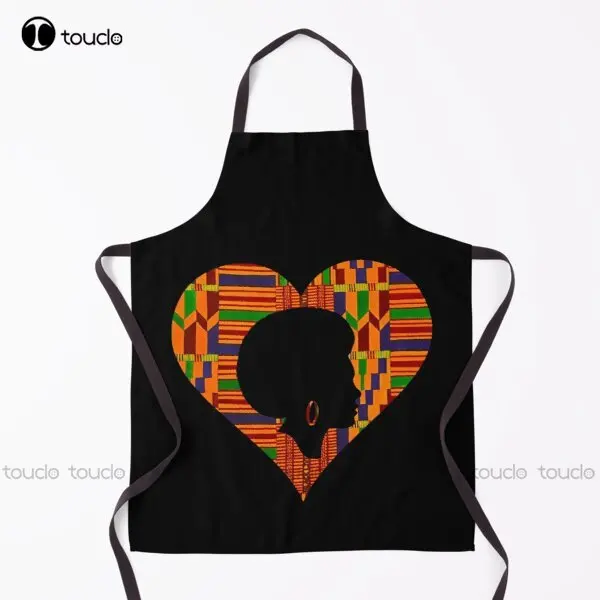 Kente Cloth Afro American Heart Shape Apron Shop Apron For Women Men Unisex Adult Garden Kitchen Household Cleaning Custom Apron