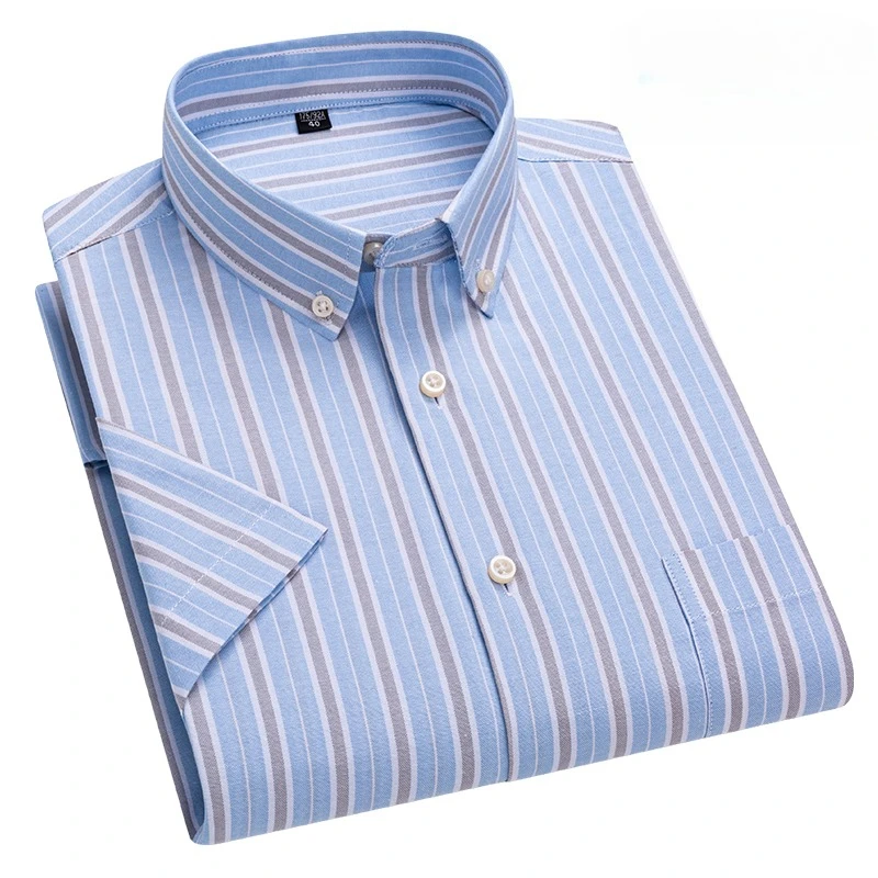 summer 100%cotton oxford plaid short sleeve shirts for men slim fit casual shirt soft single pocket designer elegant clothes