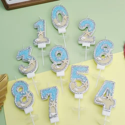 Blue Starfish Ocean Happy Birthday Cake Decoration 0-9 Number Candle Prince Boys Party Decoration Candle Even Digital Candle