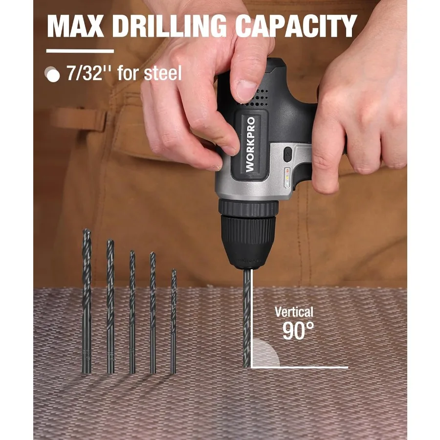 Juego de taladro inalámbrico de 8 V con batería de 2 Ah para uso doméstico y en taller con portabrocas sin llave de 3 y 8 pulgadas Kit de brocas de 15 piezas tipo C carga rápida