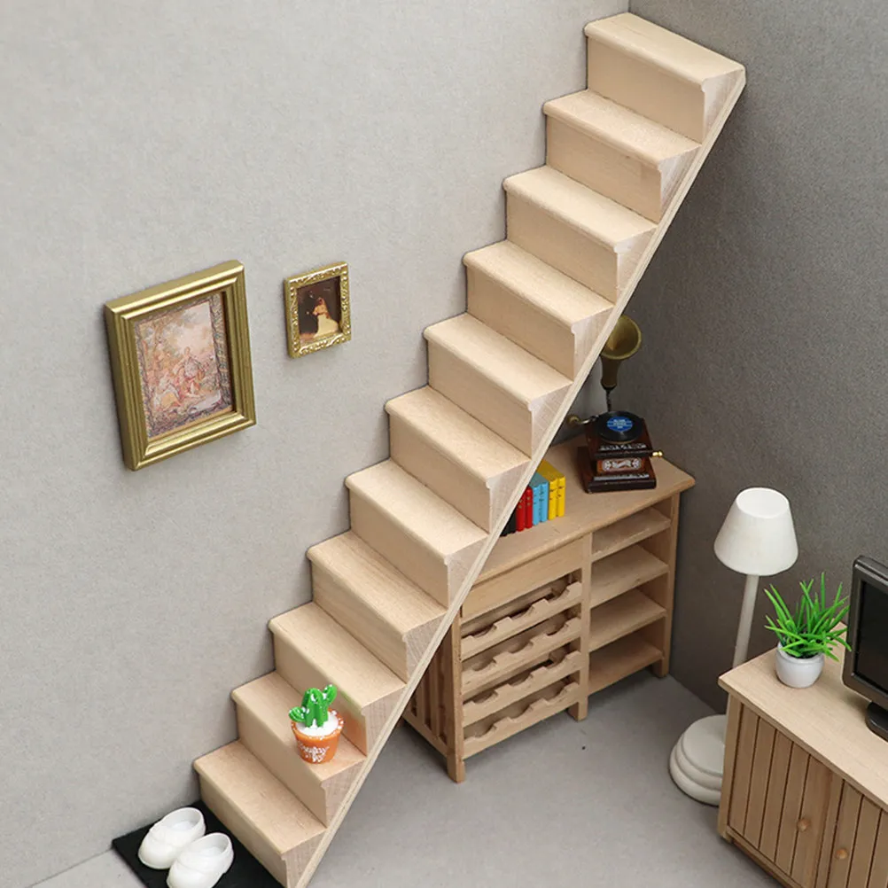 

Mini Wooden Staircase for Mini House DIY Miniature Furniture Accessory Decorative Stair Supply for Playhouse Desktop Ornament