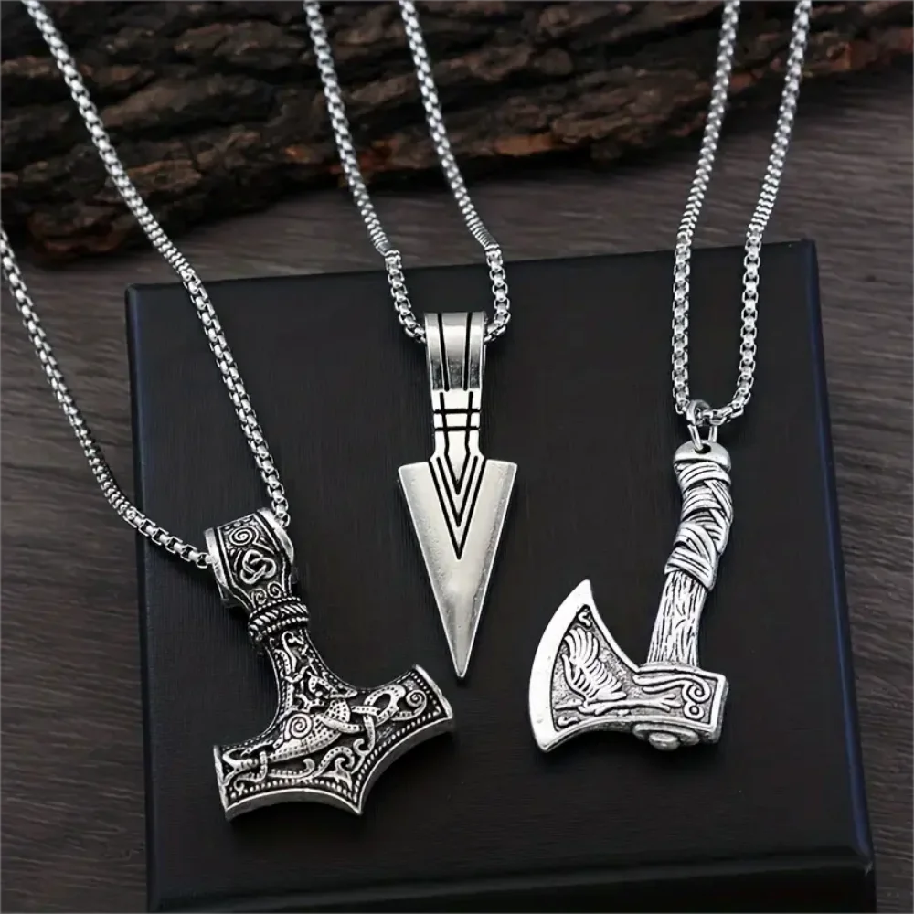 Colliers de la présidence d'inspiration viking pour hommes, pendentif en alliage gris argent de qualité supérieure, cadeau de fête des pères, bijoux