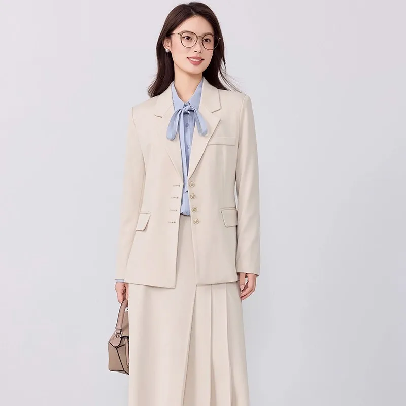 2025Autumn Winter New Black Suit Set for Women Teacher Certification Interview Outfit Professional Blazer College Student Formal