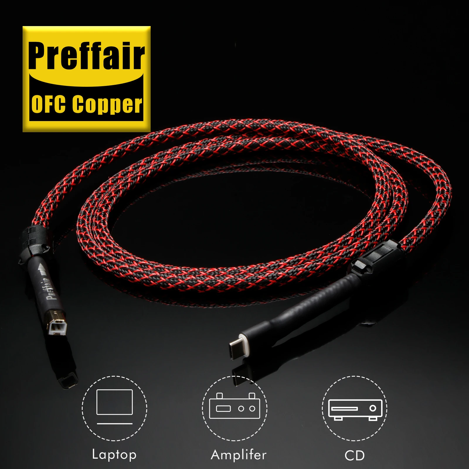 Preffair HiFi Type A/B to Type C USB Cable OFC Copper 2.0 Cable with USB Type A/B to C Plug for Computer to DAC Sound Card