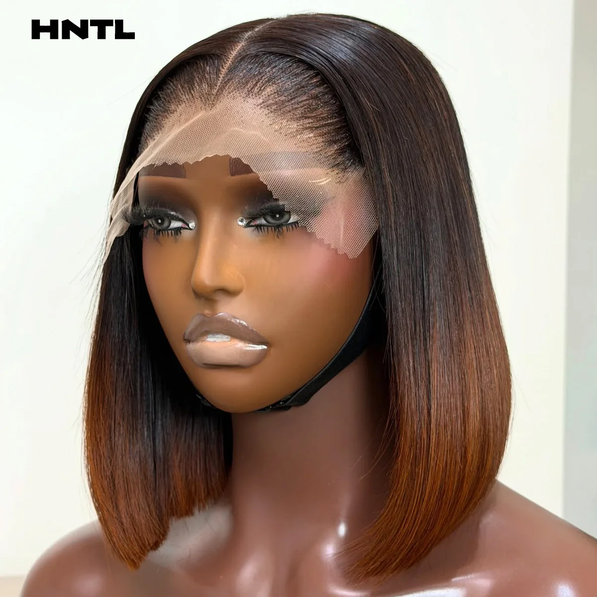Super Double Drawn 2by6 Kim K Closure Glueless Bob Wig 100% Human Hair Ombre Brown Straight Lace Front Wig Ready to Wear Bob