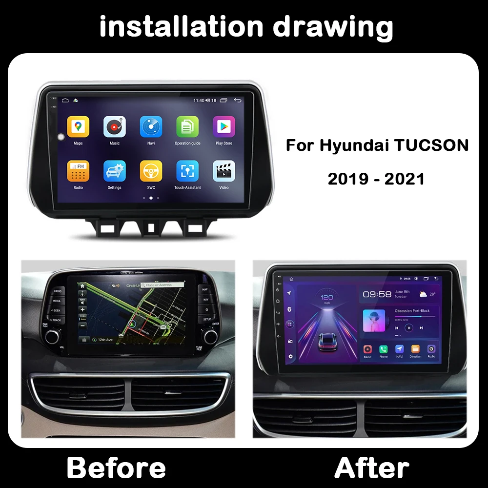 For Hyundai TUCSON 2019 2020 2021 Android 14 Wireless Carplay Car Radio Multimedia Player Head Unit GPS Navigation WIFI Stereo