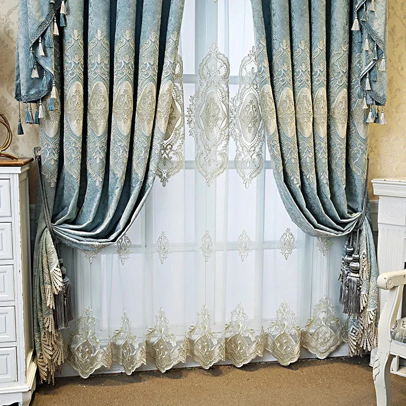 Custom High-end European Chenille Embroidered Curtains For Living Room Windows Bedroom Blackout Cloth Decor Valance Lace Tulle