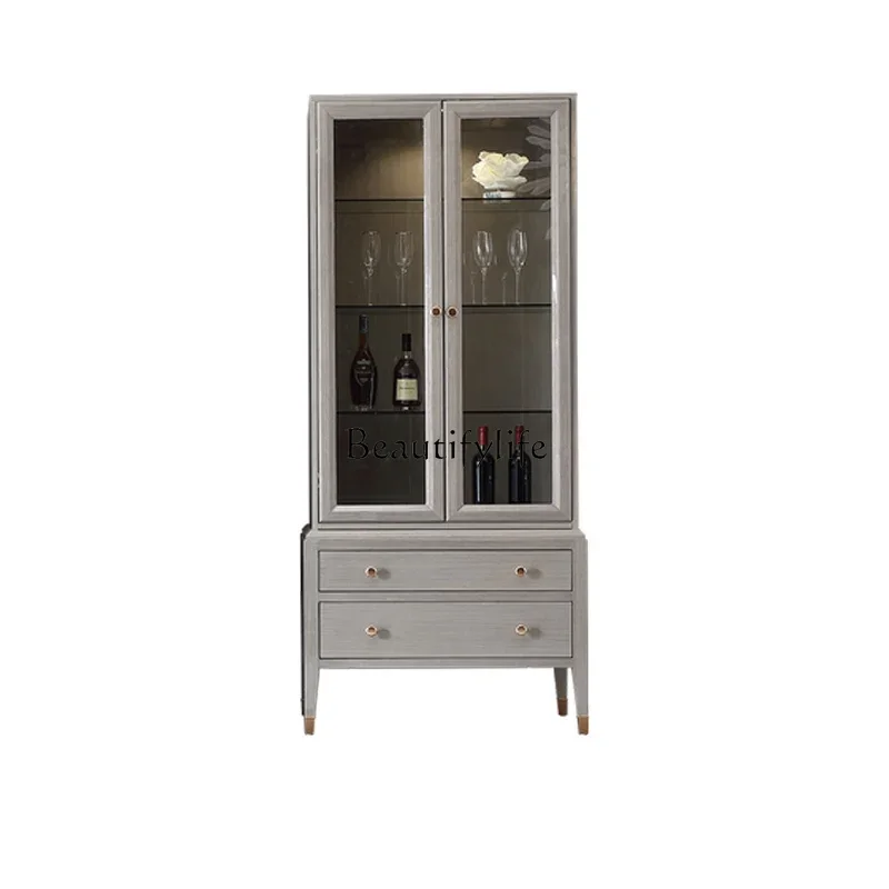 

FG11American Light Luxury Solid Wood Wine Cabinet Simple Multilayer Storage High Grade Gray Display Cabinet Made of Glass
