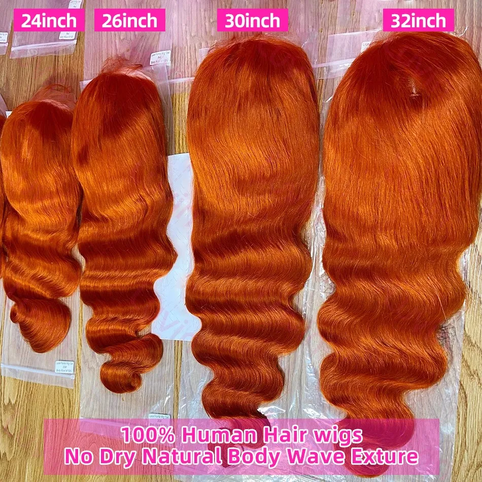 Рыжий Оранжевый 13x6 Парики Фронта Шнурка Человеческие Волосы 250% Плотность Объемная Волна Парик 350 Цветной Парик Человеческих Волос Предварительно Сорванный