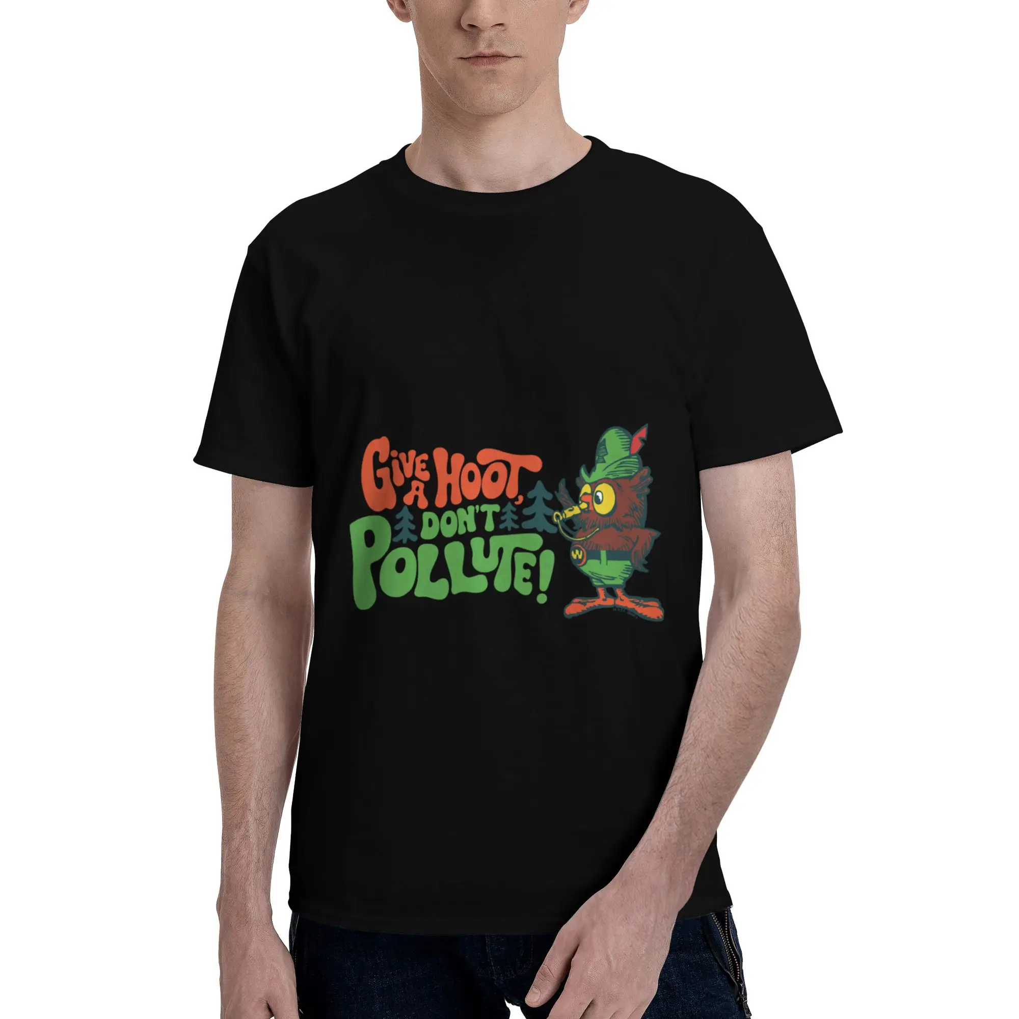 Woodsy Owl Give A Hoot Don't Pollute Classic Conservation Men T-Shirt Clothes  Vintage Tees Short Sleeve fugees 100% Cotton