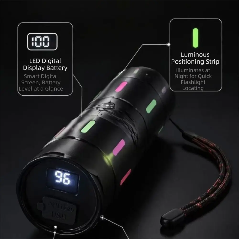 High-Intensity Long-Range Flashlight High Lumen Bright Rechargeable Flashlight Digital Display Portable