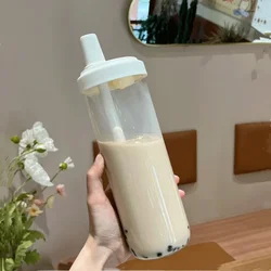 500/850ml Large Capacity Water Bottles Milk Juice Glass Cup with Lid Straw Bubble Tea Coffee Cups Drinkware Transparent