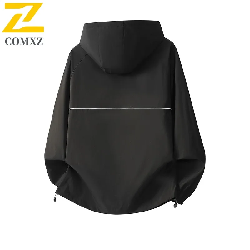 COMXZ 2025 Mens Jacket Casual Outdoor Mountain Windproof Jackets Classics Hooded Hiking Style Loose Spring Autumn Clothing